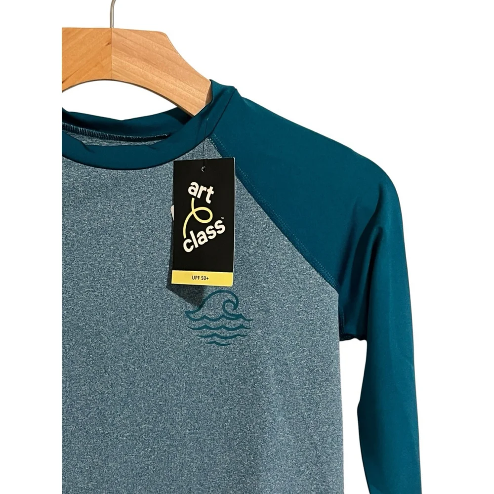 Art Class Boys Swim Shirt Teal Long Sleeve Size M 8 Plus